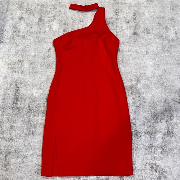 LIKELY -RED- One Shoulder Choker Red Cocktail Dress Size 4 - Picture 7 of 7